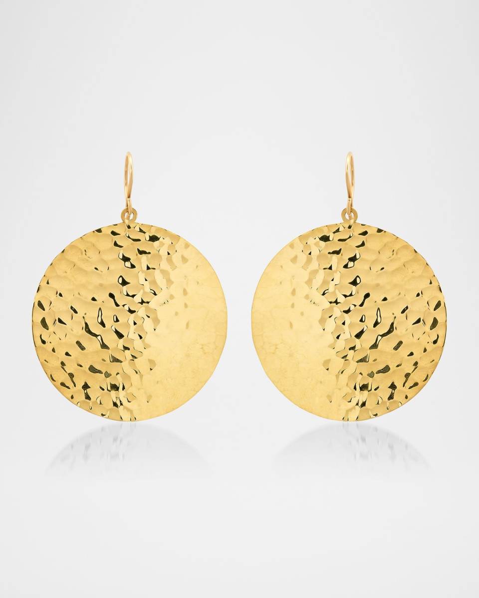 18K Yellow Gold Large Hammered Disc Earrings